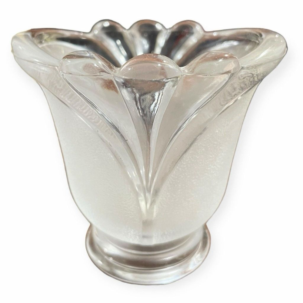 Indonesian Crystal Clear Frosted Tulip Fan Design Votive Candle Holder Vintage - Picture 5 of 13